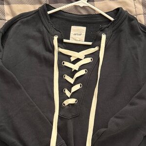 Aerie Black Lace-Up Sweater